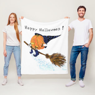 Halloween Fleece Blanket Witch Pumpkin Flying Deken