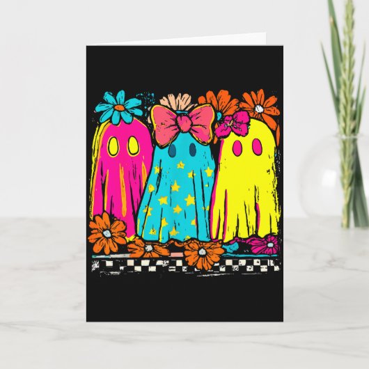 Halloween Floral Boo Ghost Cute Girly Bow Soky Vib Kaart (Voorkant)