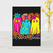 Halloween Floral Boo Ghost Cute Girly Bow Soky Vib Kaart (Gele Bloem)