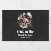 Halloween Floral Skull Bride or Die Vrijgezellenfe Likeurfles Etiket (Enkel label)