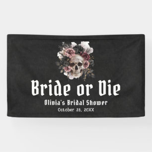 Halloween Floral Skull Bride or Die Vrijgezellenfe Spandoek