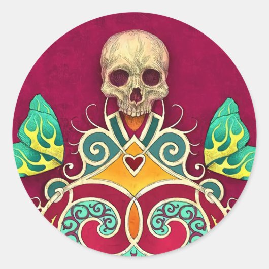 Halloween Floral Sugar Skull Classic Round Sticker (Voorkant)
