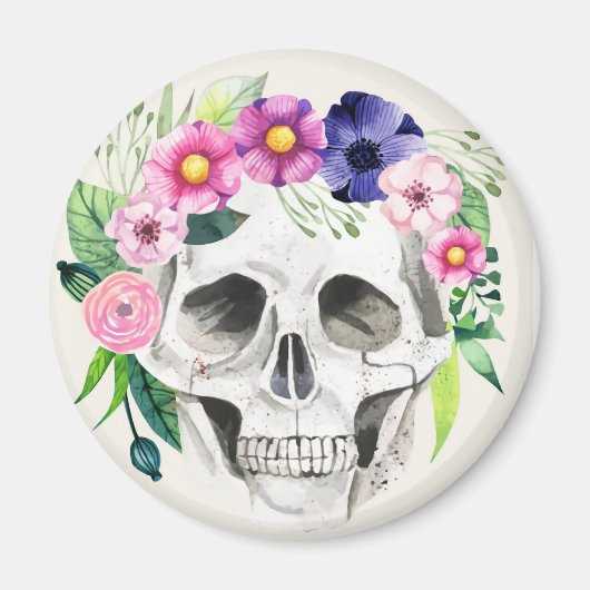 Halloween Floral Sugar Skull Magneet (Voorkant)
