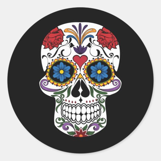 Halloween Floral Sugar Skull Ronde Sticker (Voorkant)