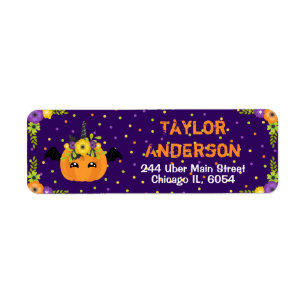 Halloween Floral Unicorn Pumpkin Paars en Oranje Etiket