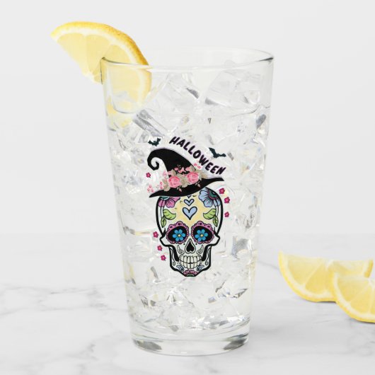 Halloween Flower Skull Glas (Voorkant ijs)