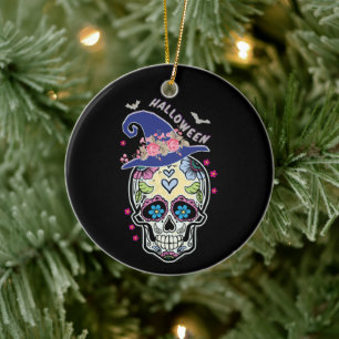 Halloween Flower Skull Keramisch Ornament