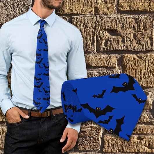 Halloween Flying Bats Night Blue Novelty Cravate