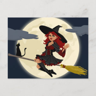 Halloween Flying Witch Briefkaart