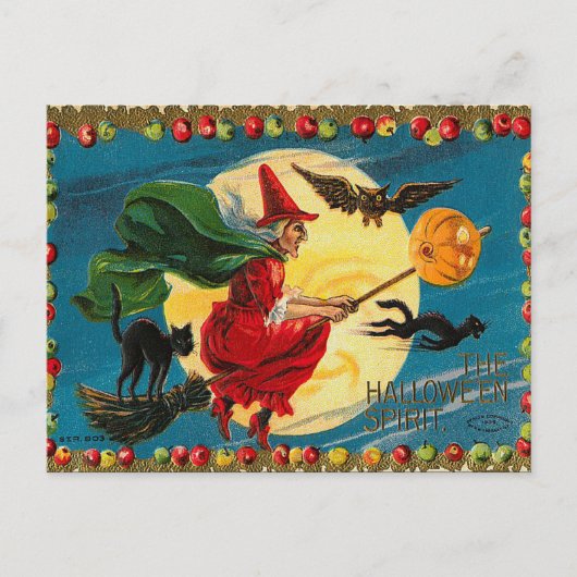 Halloween Flying Witch Briefkaart (Voorkant)