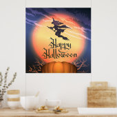 Halloween Flying Witch Broom Poster (Keuken)