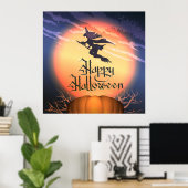 Halloween Flying Witch Broom Poster (Thuiskantoor)