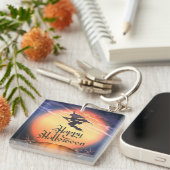 Halloween Flying Witch Broom Pumpkin Sleutelhanger (Voorkant Rechts)