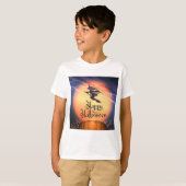Halloween Flying Witch Broom Pumpkin T-Shirt (Voorkant volledig)