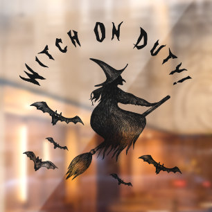 Halloween Flying Witch Spooky Full Moon Black Raamsticker