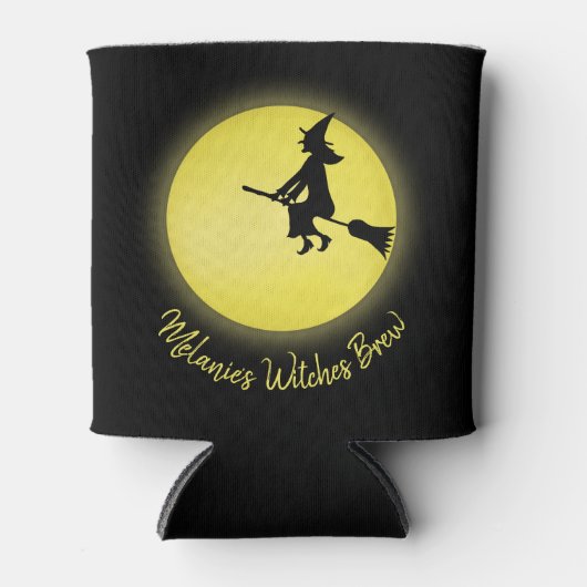 Halloween Flying Witch Whimsical Full Moon Blikjeskoeler (Voorkant)