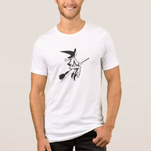 Halloween Flying Witch Zwarte Lijn Tekening Tri-Blend Shirt