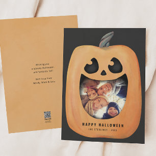 Halloween-foto kaart met Jack O Lantern-pompoen