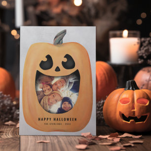 Halloween fotokaart met Jack O lantaarn pompoen Kaart