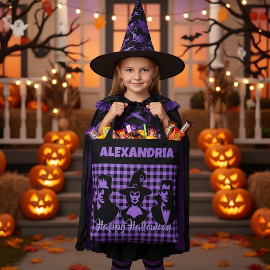 Halloween Frankenstein Witch Vampire Purple Plaid Draagtas