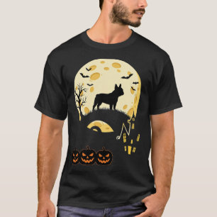 Halloween Franse Bulldog Maan Griezelen Huis Ontwe T-shirt