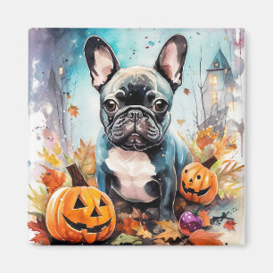 Halloween Franse Bulldog Met Pompoenen Eng Magneet