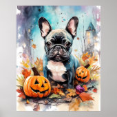 Halloween Franse Bulldog Met Pompoenen Eng Poster (Voorkant)
