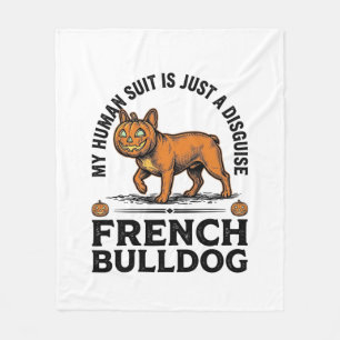 Halloween Franse Bulldog Pompoen Kostuum Shirt_1 Fleece Deken