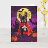 Halloween Franse Bulldog Vampire Pumpkins eng Kaart (Gele Bloem)