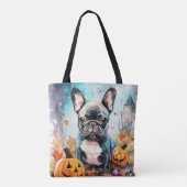 Halloween French bulldog met pompoenen eng Draagtas (Achterkant)