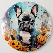 Halloween French bulldog met pompoenen eng Ronde Button 6,0 Cm (Voorkant)