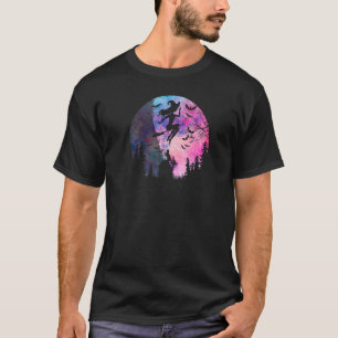Halloween Frequent Flyer Vliegende Heks Volle Maan T-shirt