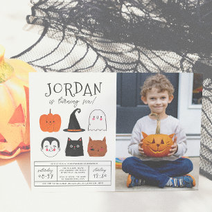 Halloween Friends Cute Modern Boy Birthday Foto Kaart