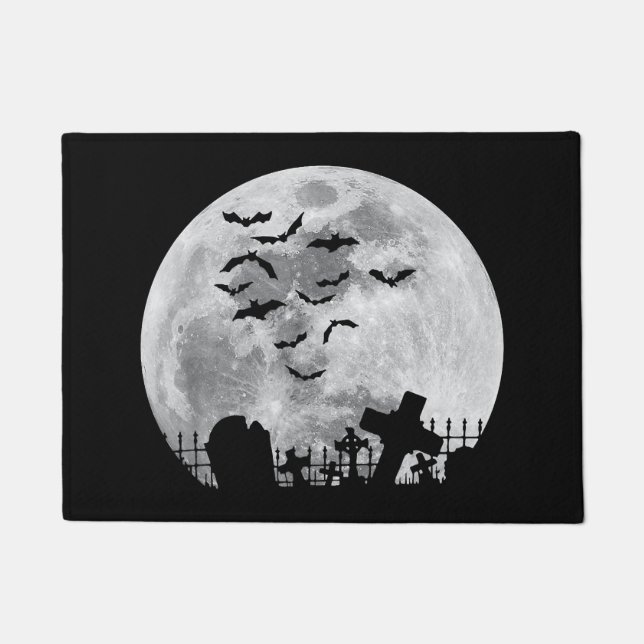 Halloween Full Moon Cemetery Graveyard Spooky Bats Deurmat (Voorkant)