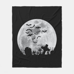 Halloween Full Moon Cemetery Graveyard Spooky Bats Fleece Deken