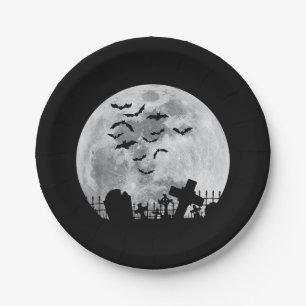 Halloween Full Moon Cemetery Graveyard Spooky Bats Papieren Bordje