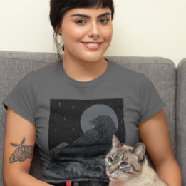  Halloween Full Moon Crow Skull Gothic T-shirt