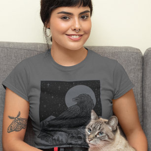  Halloween Full Moon Crow Skull Gothic T-shirt