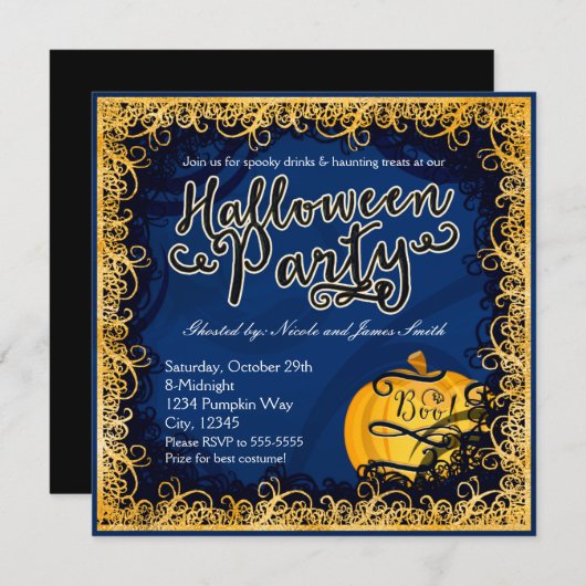 Halloween Fun Blue & Orange Invitations (Devant / Derrière)