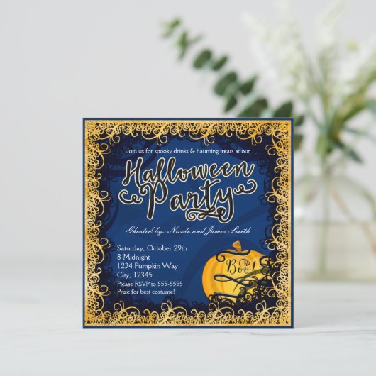 Halloween Fun Blue & Orange Invitations (Debout devant)