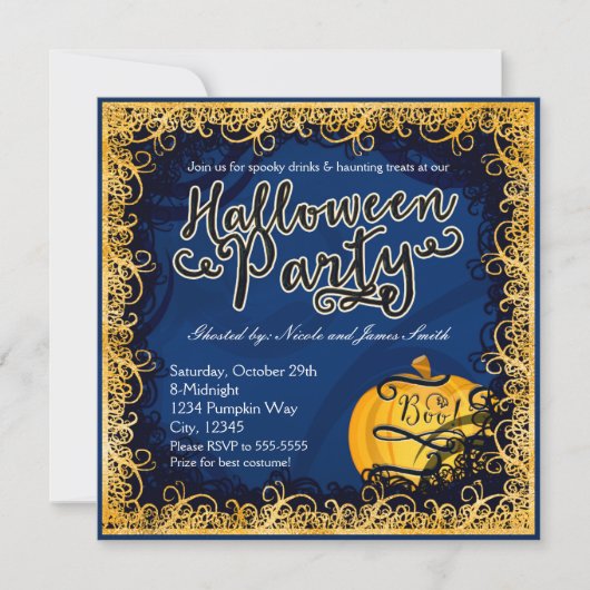 Halloween Fun Blue & Orange Invitations (Devant)