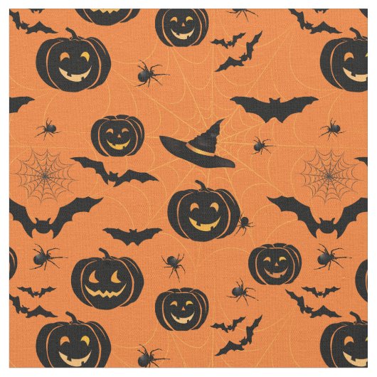 Halloween Fun Pumpkins & Witch Petten Pattern Stof (Close Up)