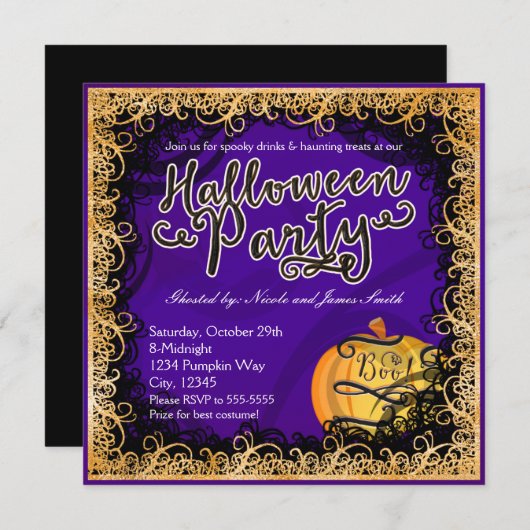 Halloween Fun Purple & Orange Invitations (Devant / Derrière)