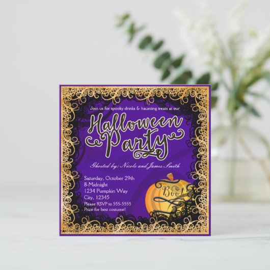 Halloween Fun Purple & Orange Invitations (Debout devant)