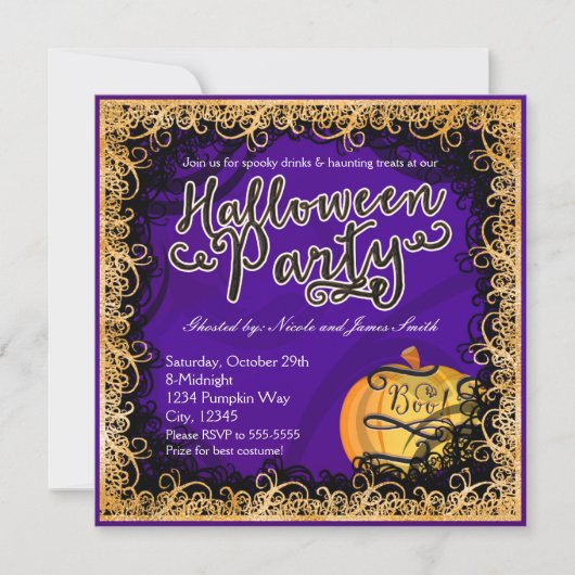 Halloween Fun Purple & Orange Invitations (Devant)