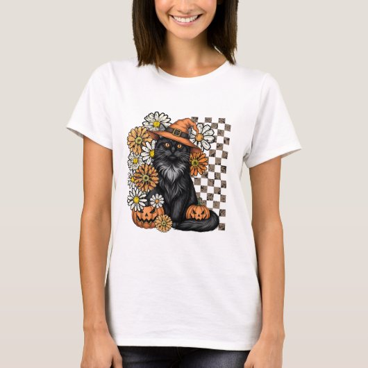 Halloween Fun T-Shirt - Zwart Kat (Voorkant)