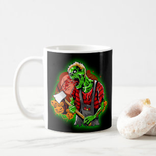 Halloween Funny Green Zombie Ax over Koffiemok