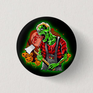 Halloween Funny Green Zombie Ax over Ronde Button 3,2 Cm