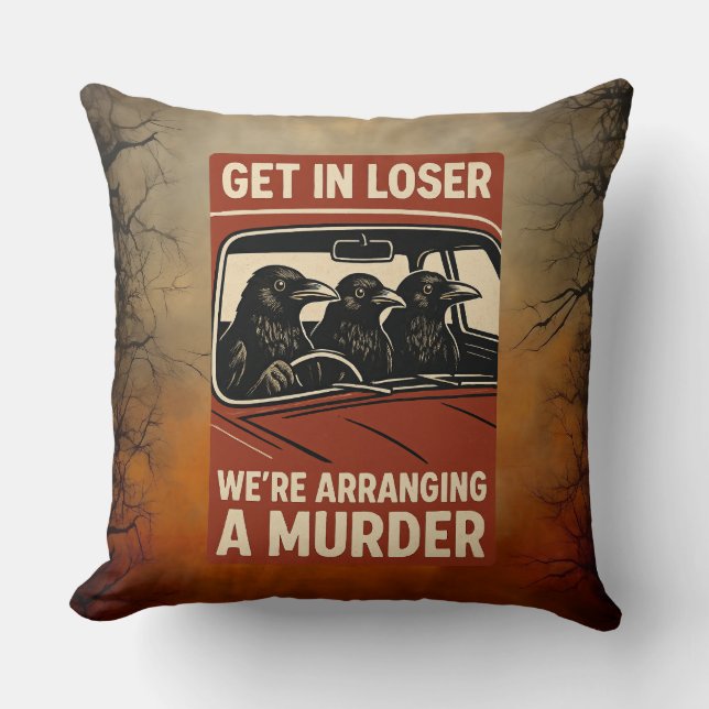 Halloween Funny Murder of Crows Retro Sierkussen (Voorkant)