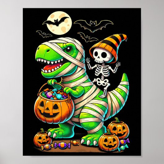 Halloween Funny T Rex Dinosaur Mummy Boys Trick Tr Poster (Voorkant)